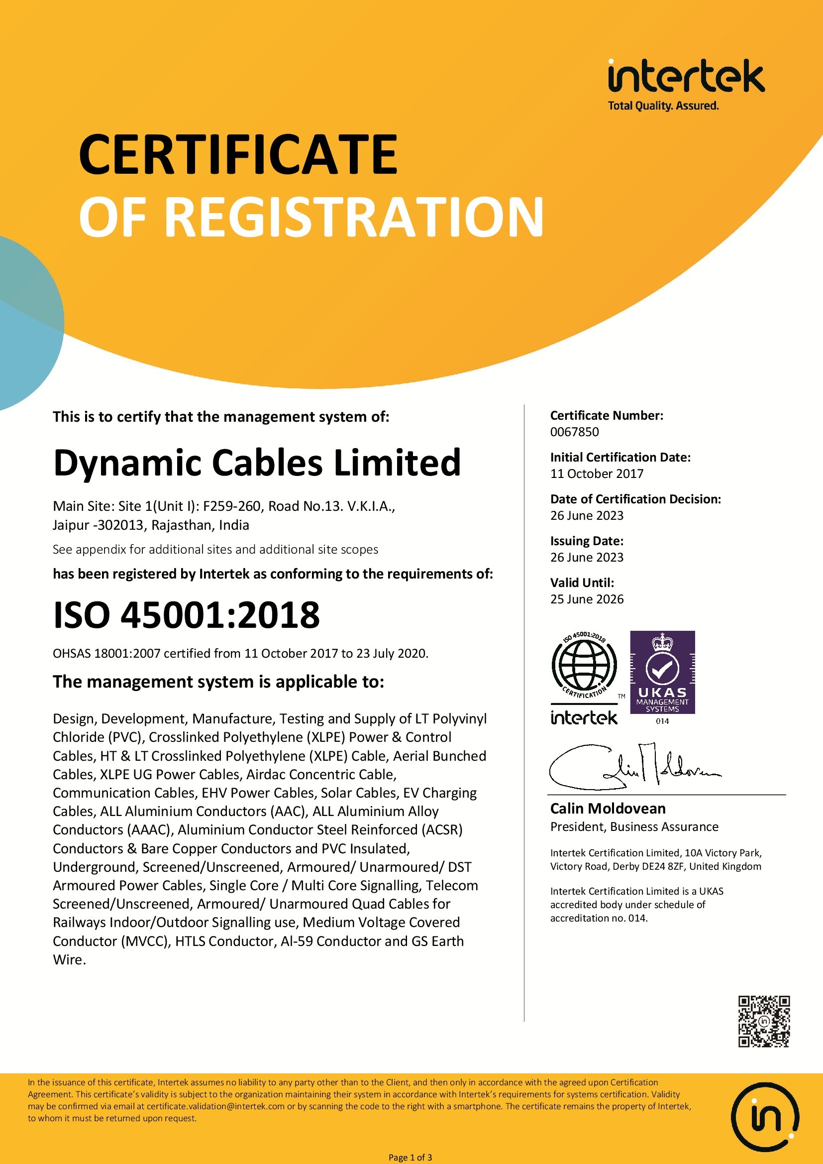 A certificate of registration for a computer system.